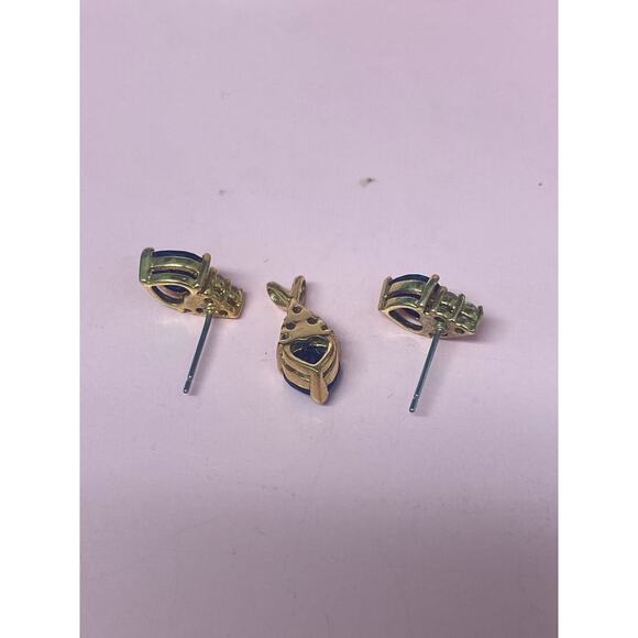 Heart Blue Zirconia Jewelry Set | Gold Plated | Vintage 1995 - Picture 4 of 5